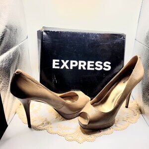 Express Nude Patent 9.5M Peep Toe Stiletto High Heels